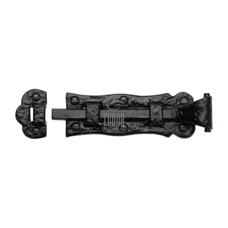 This is an image of a The Tudor Collection - Door Bolt Straight 6" Black Iron, tc165-125 that is available to order from Trade Door Handles in Kendal.