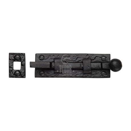 This is an image of a The Tudor Collection - Door Bolt Necked 4" Black Iron, tc169-102 that is available to order from Trade Door Handles in Kendal.