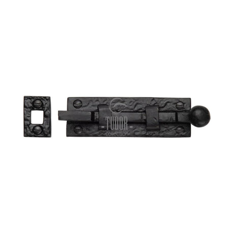 This is an image of a The Tudor Collection - Door Bolt Necked 3" Black Iron, tc169-76 that is available to order from Trade Door Handles in Kendal.