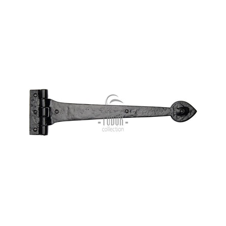 This is an image of a The Tudor Collection - Strap Hinge 12" Black Iron, tc450-305 that is available to order from Trade Door Handles in Kendal.