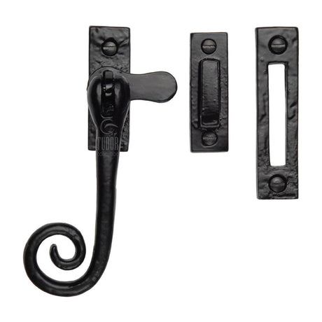 This is an image of a The Tudor Collection - Casement Window Fastener Monkey Tail Pattern Black Iron, tc490-mp-hp that is available to order from Trade Door Handles in Kendal.