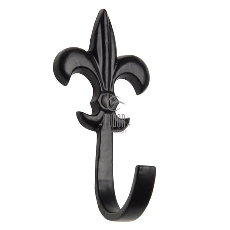 This is an image of a The Tudor Collection - Fleur-de-lys Coat Hook Black Iron, tc697 that is available to order from Trade Door Handles in Kendal.