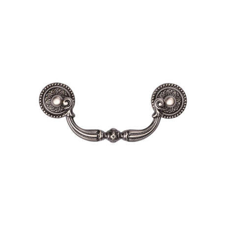This is an image of a M.Marcus - Ornate Drop Pull 96mm Distressed Pewter Finish, tk3085-096-dpw that is available to order from Trade Door Handles in Kendal.