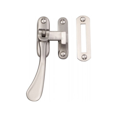 This is an image of a Heritage Brass - Casement Window Fastener Spoon Pattern Satin Nickel Finish, v1003-mp-hp-sn that is available to order from Trade Door Handles in Kendal.