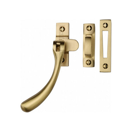 This is an image of a Heritage Brass - Casement Window Fastener Ball Design Satin Brass Finish, v1008-mp-hp-sb that is available to order from Trade Door Handles in Kendal.