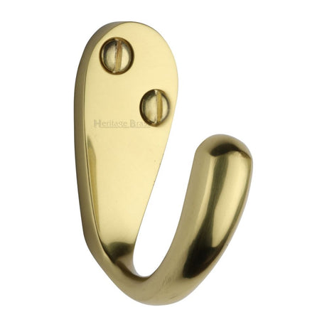 This is an image of a Heritage Brass - Single Robe Hook Polished Brass Finish, v1040-pb that is available to order from Trade Door Handles in Kendal.