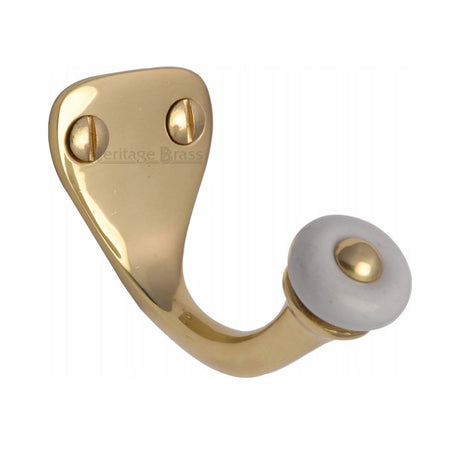 This is an image of a Heritage Brass - Single Robe Hook Polished Brass Finish, v1044-pb that is available to order from Trade Door Handles in Kendal.