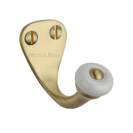 This is an image of a Heritage Brass - Single Robe Hook Satin Brass Finish, v1044-sb that is available to order from Trade Door Handles in Kendal.