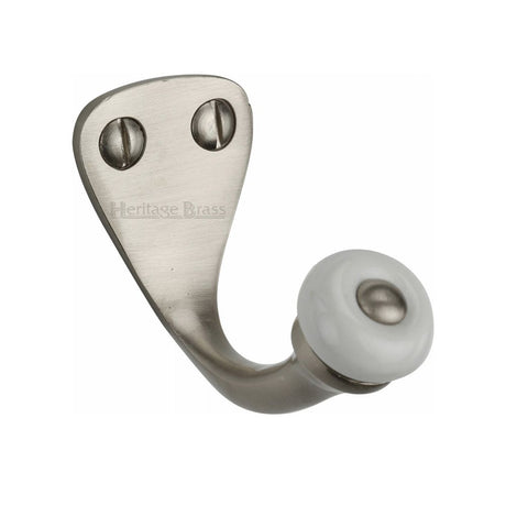 This is an image of a Heritage Brass - Single Robe Hook Satin Nickel Finish, v1044-sn that is available to order from Trade Door Handles in Kendal.