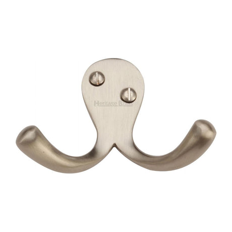 This is an image of a Heritage Brass - Double Coat Hook Satin Nickel Finish, v1060-sn that is available to order from Trade Door Handles in Kendal.