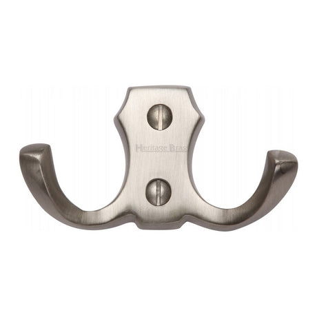 This is an image of a Heritage Brass - Double Coat Hook Satin Nickel Finish, v1062-sn that is available to order from Trade Door Handles in Kendal.