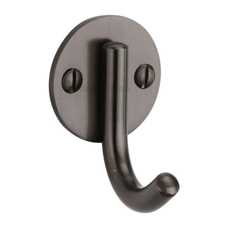 This is an image of a Heritage Brass - Single Robe Hook Matt Bronze Finish, v1064-mb that is available to order from Trade Door Handles in Kendal.
