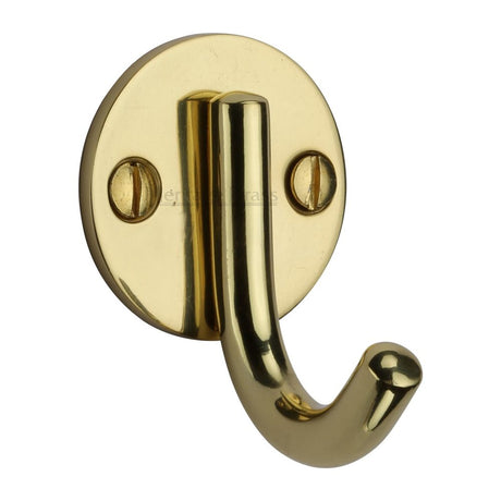 This is an image of a Heritage Brass - Single Robe Hook Polished Brass Finish, v1064-pb that is available to order from Trade Door Handles in Kendal.