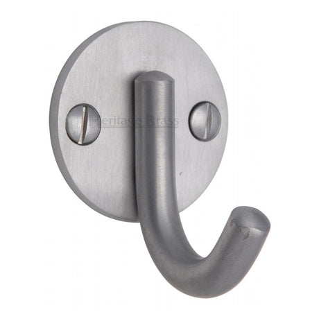 This is an image of a Heritage Brass - Single Robe Hook Satin Chrome Finish, v1064-sc that is available to order from Trade Door Handles in Kendal.