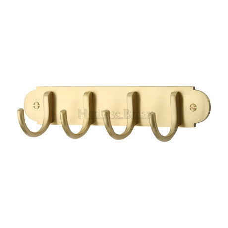 This is an image of a Heritage Brass - Coat Hooks on Plate Satin Brass Finish, v1079-sb that is available to order from Trade Door Handles in Kendal.