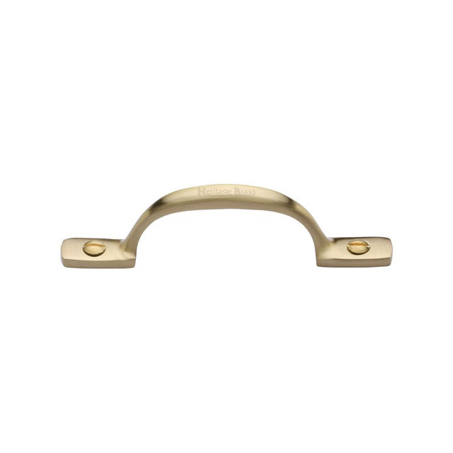 This is an image of a Heritage Brass - Pull Handle Russell Design 102mm Satin Brass Finish, v1090-102-sb that is available to order from Trade Door Handles in Kendal.