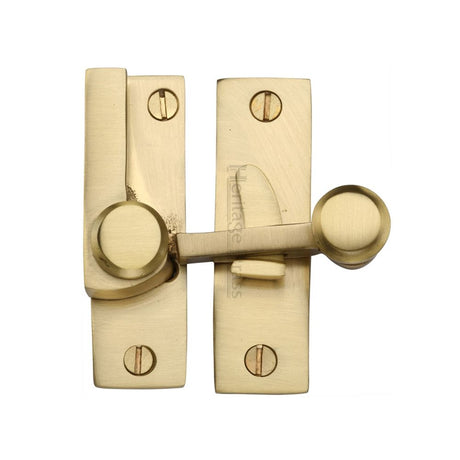 This is an image of a Heritage Brass - Sash Fastener Satin Brass Finish, v1100-sb that is available to order from Trade Door Handles in Kendal.