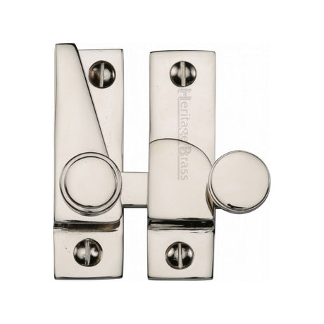 This is an image of a Heritage Brass - Sash Fastener Polished Nickel Finish, v1106-pnf that is available to order from Trade Door Handles in Kendal.