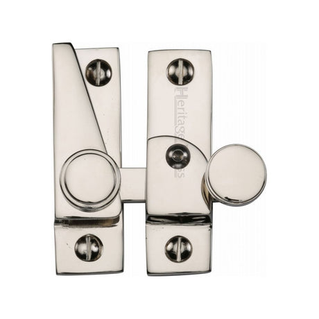 This is an image of a Heritage Brass - Sash Fastener Lockable Polished Nickel Finish, v1106l-pnf that is available to order from Trade Door Handles in Kendal.