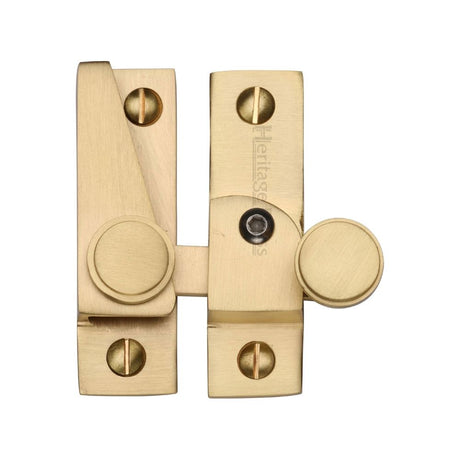 This is an image of a Heritage Brass - Sash Fastener Lockable Satin Brass Finish, v1106l-sb that is available to order from Trade Door Handles in Kendal.
