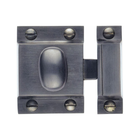 This is an image of a Heritage Brass - Cupboard Latch with Oval Turn Matt Black Finish, v1112-bkmt that is available to order from Trade Door Handles in Kendal.
