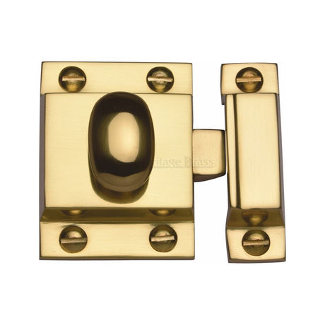 This is an image of a Heritage Brass - Cupboard Latch with Oval Turn Polished Brass Finish, v1112-pb that is available to order from Trade Door Handles in Kendal.