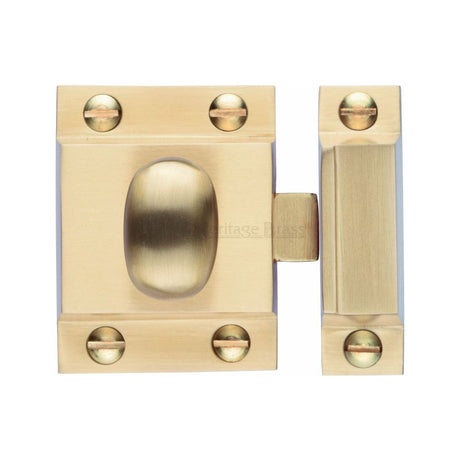 This is an image of a Heritage Brass - Cupboard Latch with Oval Turn Satin Brass Finish, v1112-sb that is available to order from Trade Door Handles in Kendal.
