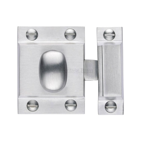 This is an image of a Heritage Brass - Cupboard Latch with Oval Turn Satin Chrome Finish, v1112-sc that is available to order from Trade Door Handles in Kendal.