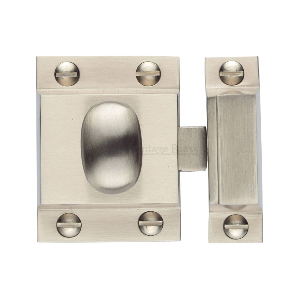 This is an image of a Heritage Brass - Cupboard Latch with Oval Turn Satin Nickel Finish, v1112-sn that is available to order from Trade Door Handles in Kendal.