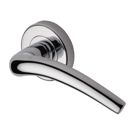 This is an image of a Heritage Brass - Door Handle Lever Latch on Round Rose Wing Design Polished Chrome finish, v1121-pc that is available to order from Trade Door Handles in Kendal.
