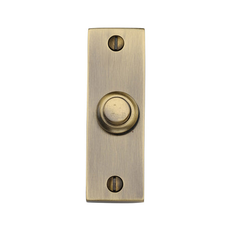 This is an image of a Heritage Brass - Rectangular Bell Push Antique Brass finish, v1182-at that is available to order from Trade Door Handles in Kendal.