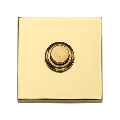 This is an image of a Heritage Brass - Square Bell Push Polished Brass finish, v1188-pb that is available to order from Trade Door Handles in Kendal.