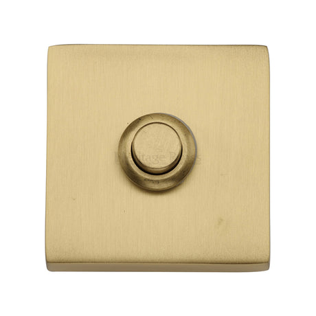 This is an image of a Heritage Brass - Square Bell Push Satin Brass finish, v1188-sb that is available to order from Trade Door Handles in Kendal.