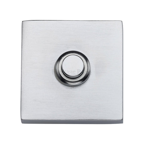 This is an image of a Heritage Brass - Square Bell Push Satin Chrome finish, v1188-sc that is available to order from Trade Door Handles in Kendal.