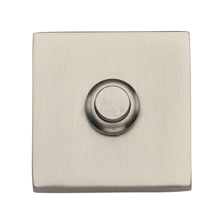 This is an image of a Heritage Brass - Square Bell Push Satin Nickel finish, v1188-sn that is available to order from Trade Door Handles in Kendal.
