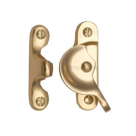 This is an image of a Heritage Brass - Fitch Pattern Sash Fastener Polished Brass Finish, v2060-pb that is available to order from Trade Door Handles in Kendal.