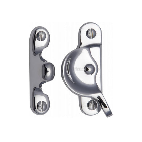 This is an image of a Heritage Brass - Fitch Pattern Sash Fastener Polished Chrome Finish, v2060-pc that is available to order from Trade Door Handles in Kendal.