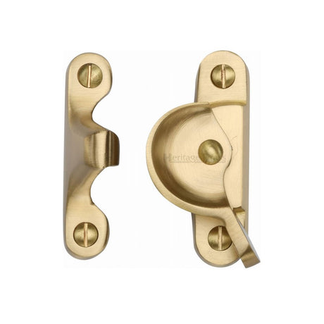 This is an image of a Heritage Brass - Fitch Pattern Sash Fastener Satin Brass Finish, v2060-sb that is available to order from Trade Door Handles in Kendal.