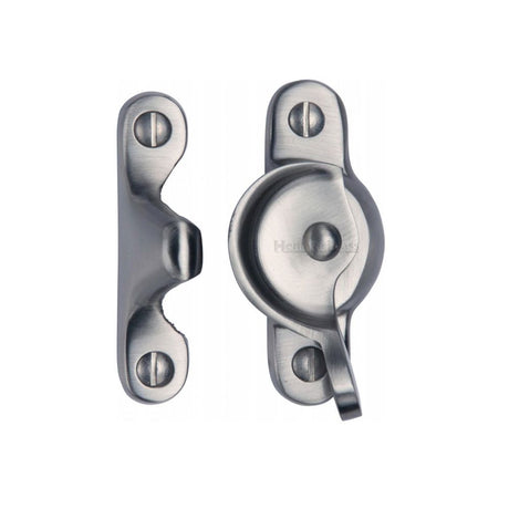 This is an image of a Heritage Brass - Fitch Pattern Sash Fastener Satin Chrome Finish, v2060-sc that is available to order from Trade Door Handles in Kendal.