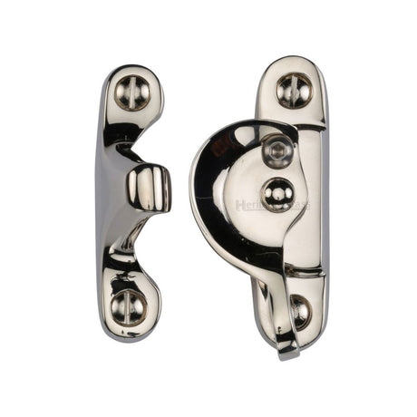This is an image of a Heritage Brass - Fitch Pattern Sash Fastener Lockable Polished Nickel Finish, v2060l-pnf that is available to order from Trade Door Handles in Kendal.
