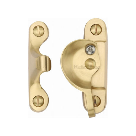 This is an image of a Heritage Brass - Fitch Pattern Sash Fastener Lockable Satin Brass Finish, v2060l-sb that is available to order from Trade Door Handles in Kendal.