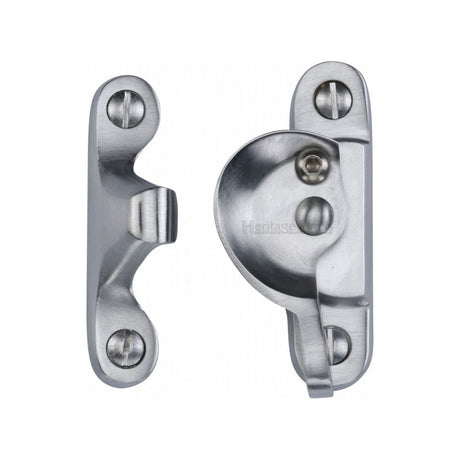 This is an image of a Heritage Brass - Fitch Pattern Sash Fastener Lockable Satin Chrome Finish, v2060l-sc that is available to order from Trade Door Handles in Kendal.