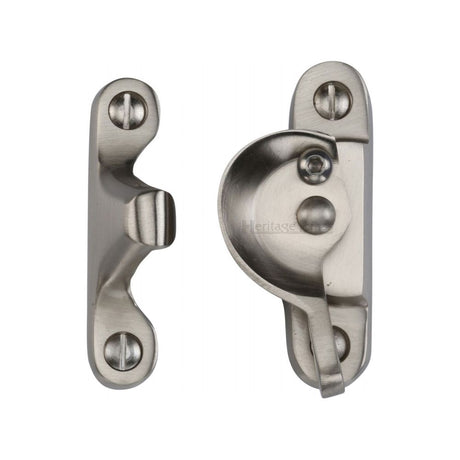 This is an image of a Heritage Brass - Fitch Pattern Sash Fastener Lockable Satin Nickel Finish, v2060l-sn that is available to order from Trade Door Handles in Kendal.