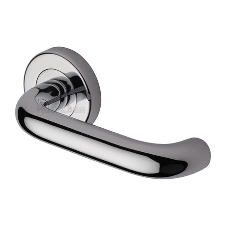 This is an image of a Heritage Brass - Door Handle Lever Latch on Round Rose Harmony Design Polished Chrome finish, v3090-pc that is available to order from Trade Door Handles in Kendal.