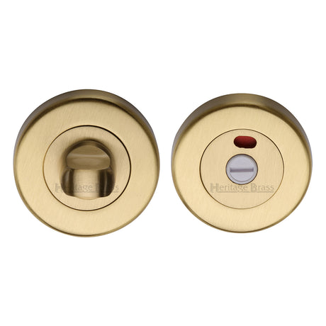 This is an image of a Heritage Brass - Indicator Turn &amp; Release for Bathroom Doors Satin Brass finish, v4046-sb that is available to order from Trade Door Handles in Kendal.
