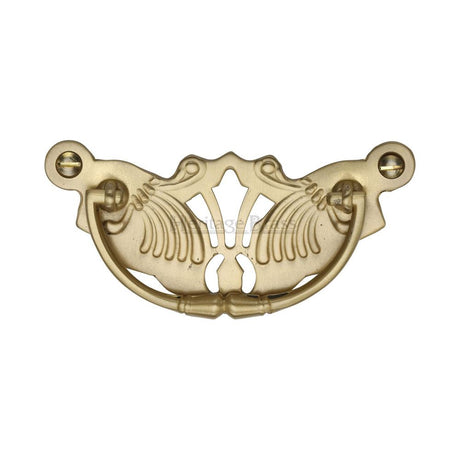 This is an image of a Heritage Brass - Cabinet Pull Ornate Plate Design Satin Brass Finish, v5021-sb that is available to order from Trade Door Handles in Kendal.