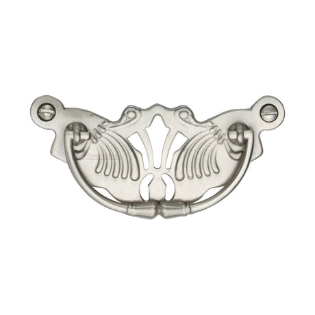 This is an image of a Heritage Brass - Cabinet Pull Ornate Plate Design Satin Nickel Finish, v5021-sn that is available to order from Trade Door Handles in Kendal.
