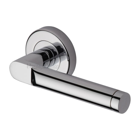 This is an image of a Heritage Brass - Door Handle Lever Latch on Round Rose Celia Design Polished Chrome finish, v7450-pc that is available to order from Trade Door Handles in Kendal.