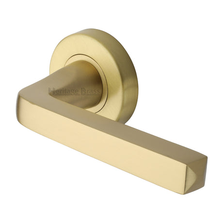 This is an image of a Heritage Brass - Alessa Door Handle on Round Rose Satin Brass finish, v8300-sb that is available to order from Trade Door Handles in Kendal.
