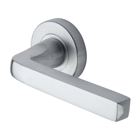 This is an image of a Heritage Brass - Alessa Door Handle on Round Rose Satin Chrome finish, v8300-sc that is available to order from Trade Door Handles in Kendal.